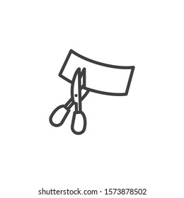 Scissors cutting paper line icon. linear style sign for mobile concept and web design. Scissors and paper, cut outline vector icon. Symbol, logo illustration. Vector graphics