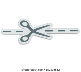 Scissors cutting paper with shadow