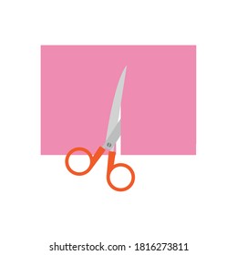 Scissors cutting a pink sheet of paper - Vector