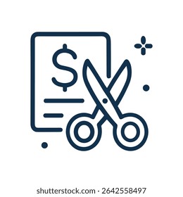 Scissors cutting price on statement. Icon symbol illustration