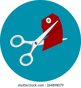 Scissors Cutting a Price Tag Flat Icon