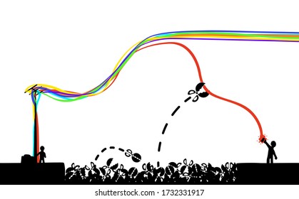 Scissors cutting reception signal to device from antenna silhouette cartoon, vector, horizontal
