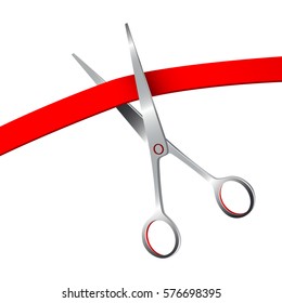 Scissors cutting red ribbon 
