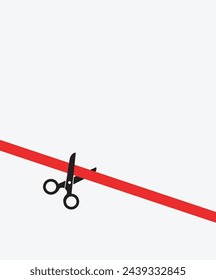 Scissors cutting red ribbon. The grand opening concept with copy space. vector illustrations.