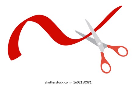 Scissors cutting red ribbon on a white background - vector illustration