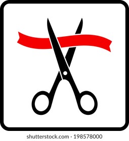 scissors cutting red ribbon on white background in frame