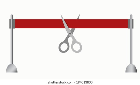 scissors cutting red ribbon, opening, biginning