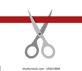 scissors cutting red ribbon, opening, biginning