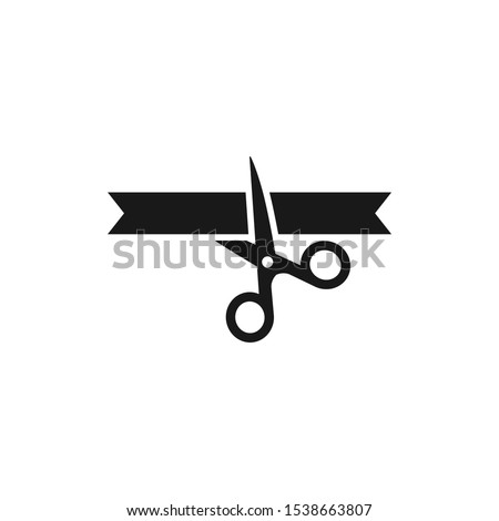 Scissors cutting ribbon black vector icon. Grand opening, inauguration simple glyph symbol.