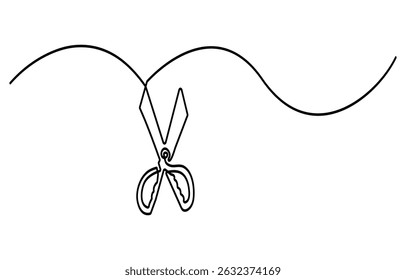 Scissors Cutting a Ribbon, Continuous one line drawing of cutting ribbon for grand opening, ribbon cutting ceremony for opening event or company concept, single line art, Opening Icon.