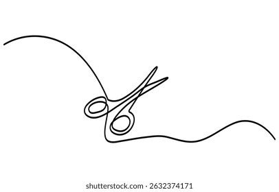 Scissors Cutting a Ribbon, Continuous one line drawing of cutting ribbon for grand opening, ribbon cutting ceremony for opening event or company concept, single line art, Opening Icon.