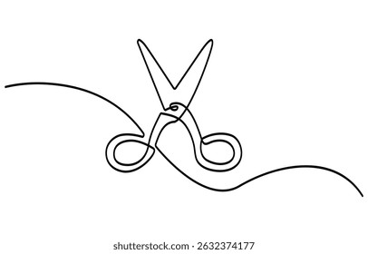 Scissors Cutting a Ribbon, Continuous one line drawing of cutting ribbon for grand opening, ribbon cutting ceremony for opening event or company concept, single line art, Opening Icon.