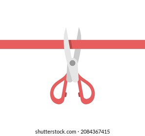 Scissors cutting ribbon. Grand opening ceremony, presentation, launch, beginning and new business concept. Flat design. EPS 8 vector illustration, no transparency, no gradients