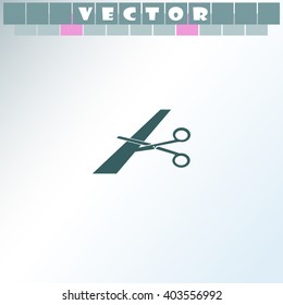 Scissors cutting ribbon icon.