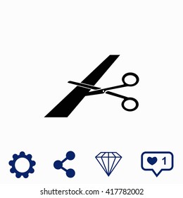 Scissors cutting ribbon icon.
