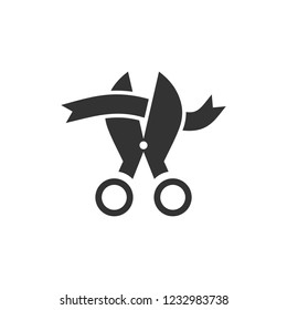 Scissors cutting ribbon. Icon Flat