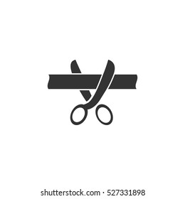 Scissors cutting ribbon icon flat. Illustration isolated vector sign symbol