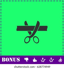 Scissors cutting ribbon icon flat. Simple vector symbol and bonus icon