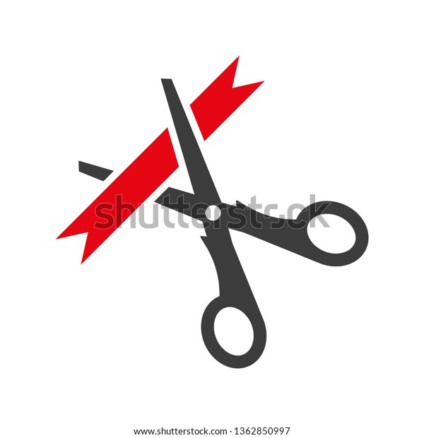 Scissors cutting ribbon on white background.\
Vector illustration
