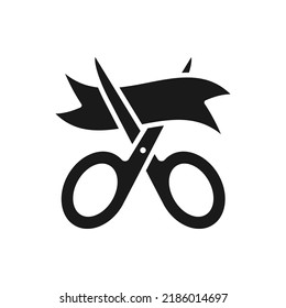 Scissors cutting a ribbon. Opening event icon flat style isolated on white background. Vector illustration