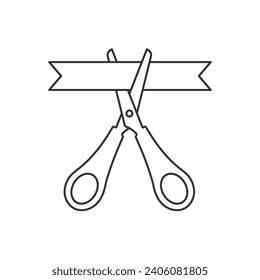 Scissors cutting ribbon outline vector icon. Soon opening concept.