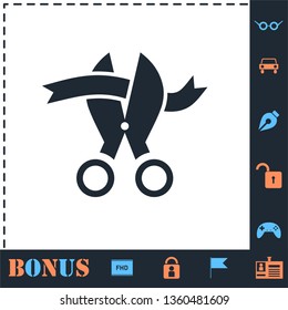 Scissors cutting ribbon. Perfect icon with bonus simple icons