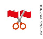 Scissors cutting ribbon. Shears cut a red tape. Colored vector illustration.
