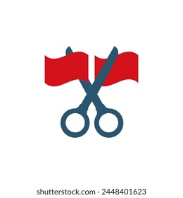 Scissors cutting ribbon. Shears cut a red tape. Colored vector illustration.