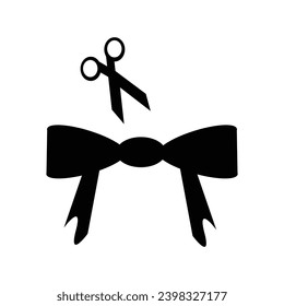 Scissors cutting ribbon thin line vector icon. Grand opening, inauguration simple outline symbol.