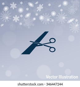 Scissors cutting ribbon vector icon.