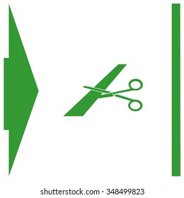 Scissors cutting ribbon vector icon.