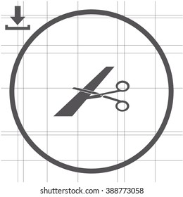Scissors cutting ribbon vector icon.