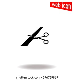 Scissors cutting ribbon vector icon.