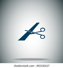 Scissors cutting ribbon vector icon