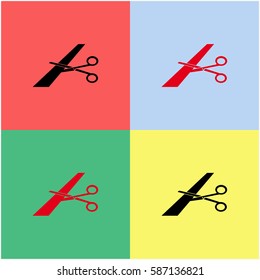 Scissors cutting ribbon vector  icon.