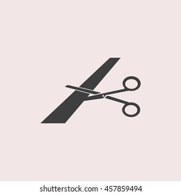 Scissors cutting ribbon web icon. Isolated illustration