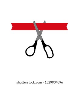 Scissors cutting ribbon.Vector illustration icon