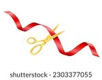scissors cutting a satin ribbon at an opening or ceremony vector illustration isolated on white background