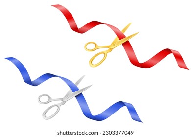 scissors cutting a satin ribbon at an opening or ceremony vector illustration isolated on white background