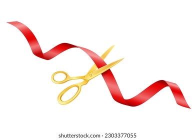 scissors cutting a satin ribbon at an opening or ceremony vector illustration isolated on white background