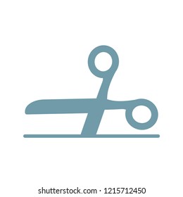 Scissors cutting, scissor icon with cut lines, isolated vector on white background