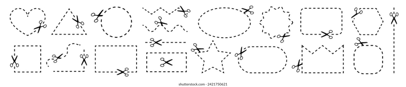 Scissors cutting set lines various shapes