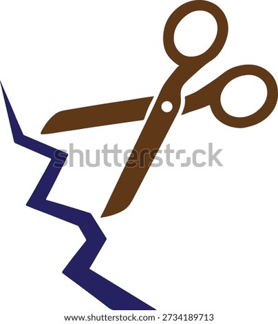 Scissors cutting a spreading zigzag crack, decisive crisis cut off and risk control concept