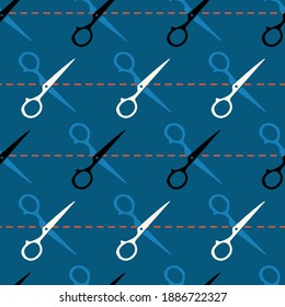 Scissors Cutting Stripes Vector Seamless Pattern