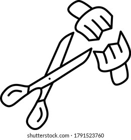 Scissors cutting a surgical face mask against coronavirus disease on white background. Cut mask before disposing concept, Victory Over Coronavirus Vector Icon Design