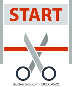 Scissors Cutting Tape Icon. Flat Color Design. Vector Illustration.