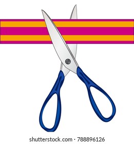Scissors cutting tape on white background is insulated