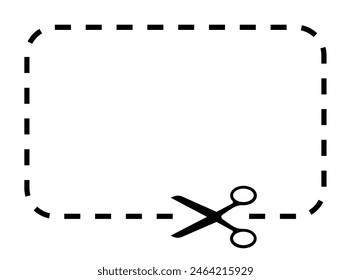 Scissors cutting through dashed line