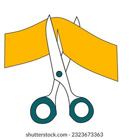 Scissors cutting through a material