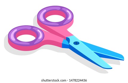 Scissors or cutting tool, school stationery supply vector. Pupils art lesson equipment, cut paper, sharp instrument with handles, schoolbag item, education. Office object isometric 3d